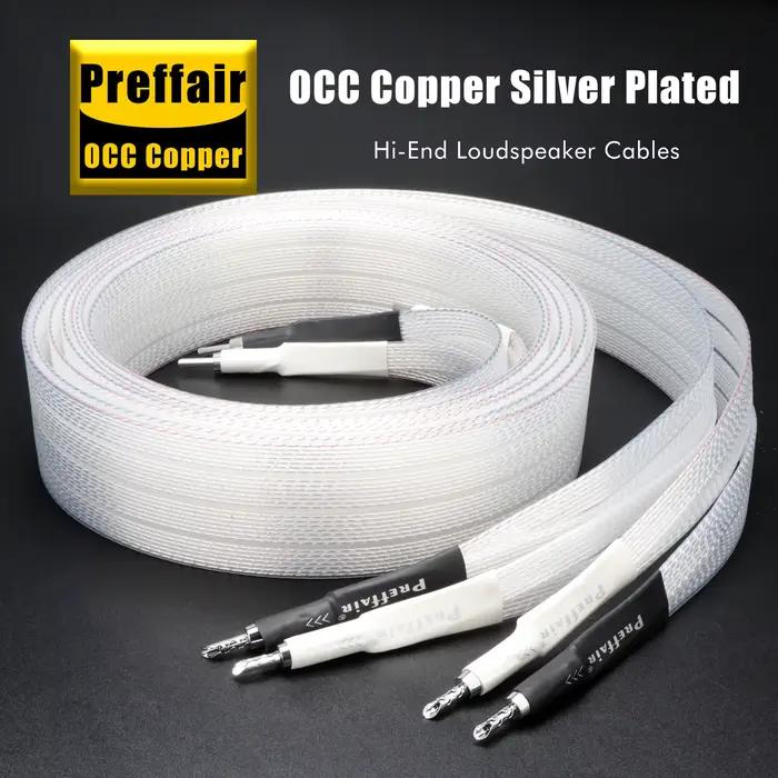 Câble Haut de Gamme pour Enceintes OCC Plaqué Argent, Câble de Haut-Parleur Bi-Wire avec Fiches Bana