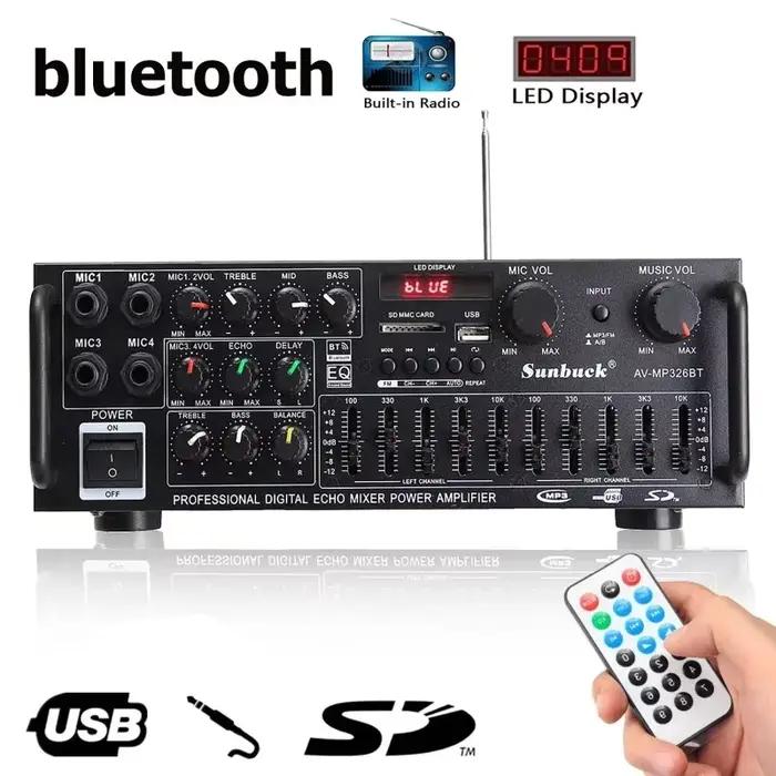 Amplificateur de puissance Audio bluetooth 2000W, haut-parleur HiFi 12V AV, télécommande pour voitur