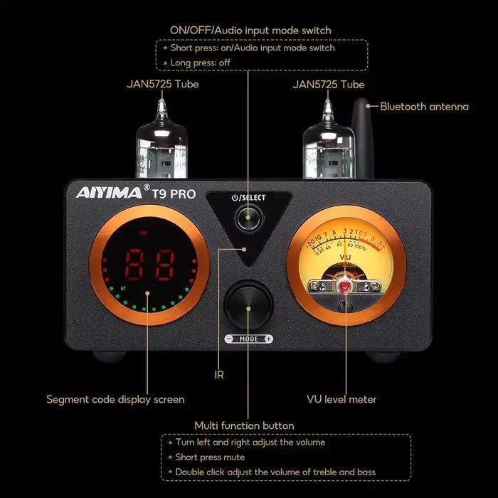 AIYIMA Audio T9 Pro amplificateur à Tube sous vide stéréo Bluetooth 5.1 QCC3040 Aptx USB DAC COAX OP