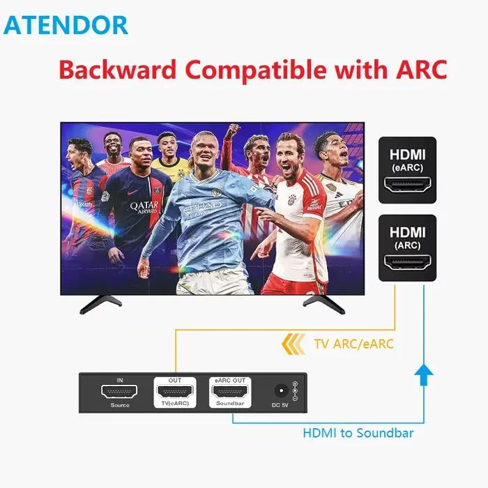 ATENDOR 8K compatible HDMI 2.1 eARC barre de son extracteur Audio convertisseur TV ARC/eARC 48Gbps 4K @ 120Hz pour Sonos PS5 X-BOX série X