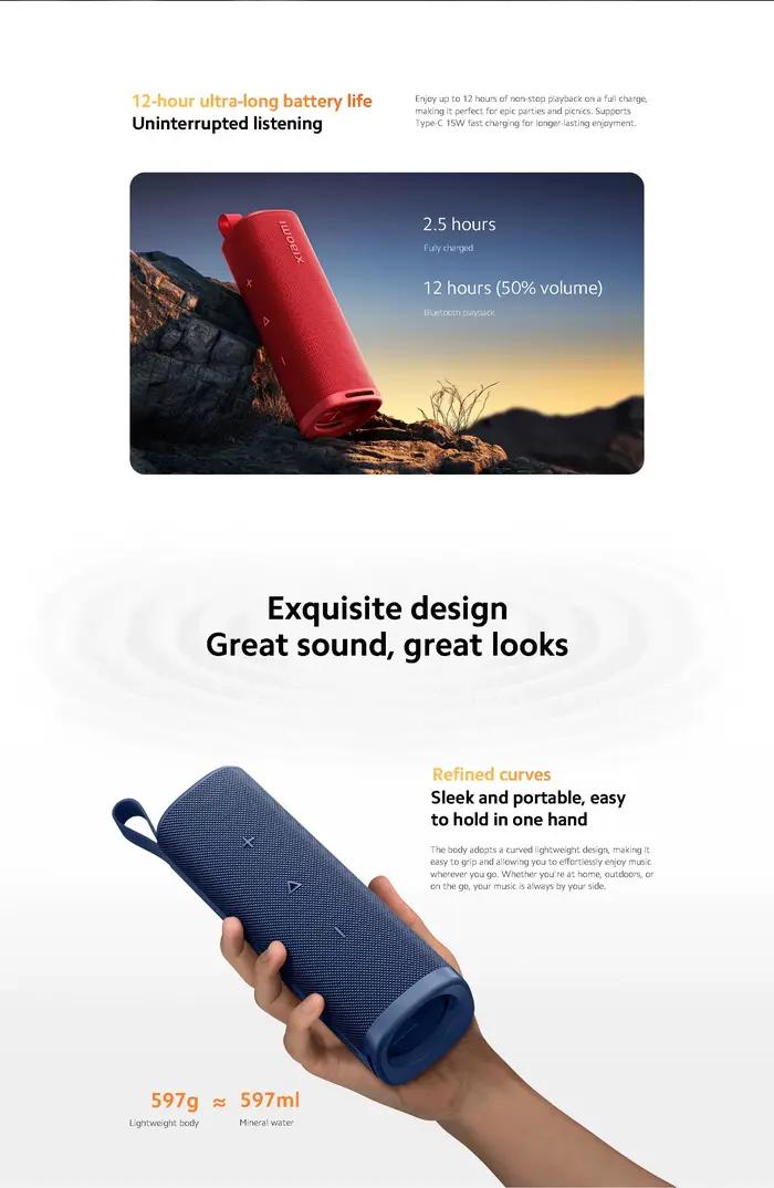 Haut-parleur Xiaomi Sound Outdoor Bluetooth 5.4 TWS Stéréo Immersif Autonomie 12 Heures Occasions Extérieures Plage de Vacances Événements Festivals