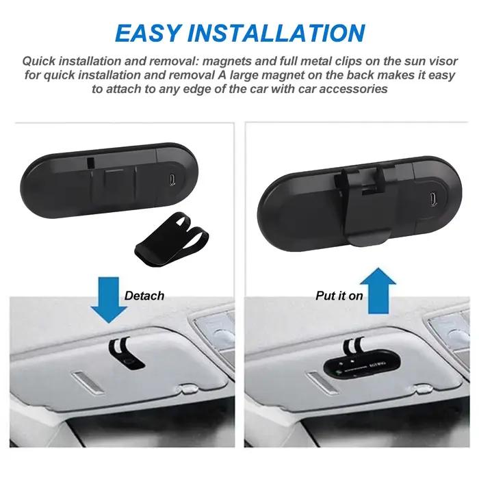 Haut-parleur Bluetooth Clip Pare-Soleil Métal Stéréo Portable avec Support Mains Libres pour Conduire Sécurité Occasions Spéciales