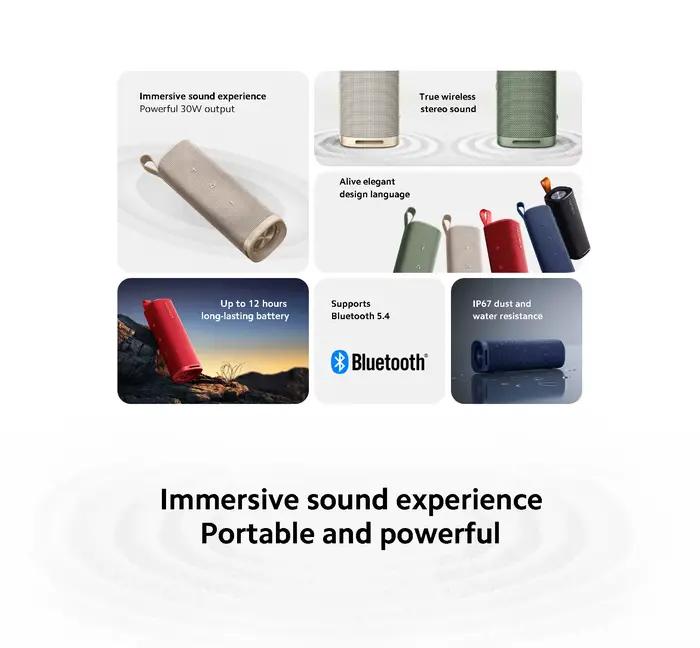 Haut-parleur Xiaomi Sound Outdoor Bluetooth 5.4 TWS Stéréo Immersif Autonomie 12 Heures Occasions Extérieures Plage de Vacances Événements Festivals