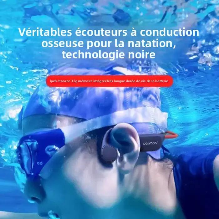 Casque à conduction osseuse POLVCDG X7 avec microphone, Bluetooth 5.3, 32 Go, étanche IPX8 pour natation, sport, chasse, jeu vidéo et plus