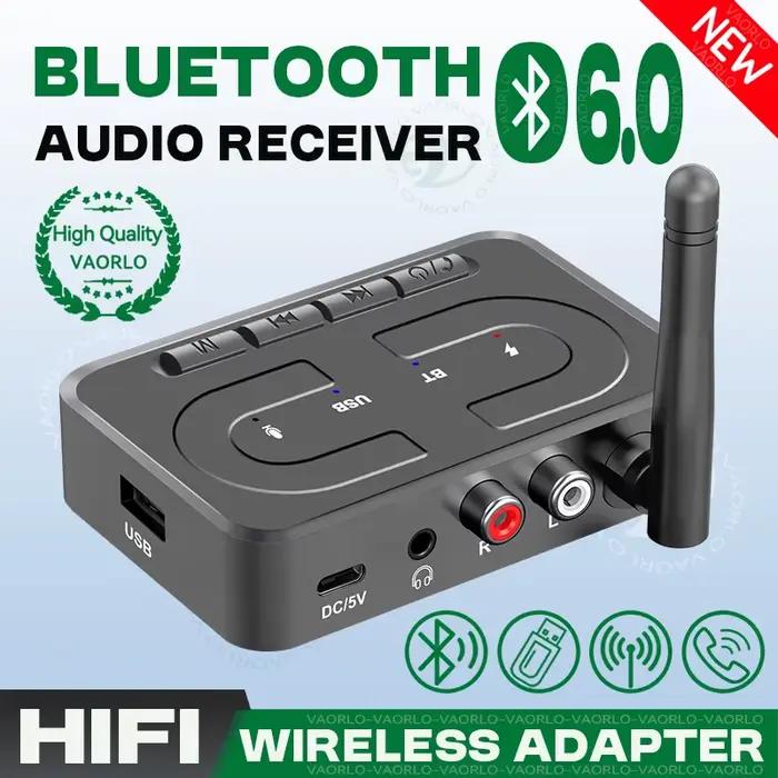 Récepteur audio Bluetooth 6.0 avec entrées auxiliaires 3,5 mm, RCA, support USB et carte SD pour système Hi-Fi stéréo sans perte pour amplificateur de haut-parleurs, système de voiture et téléviseur