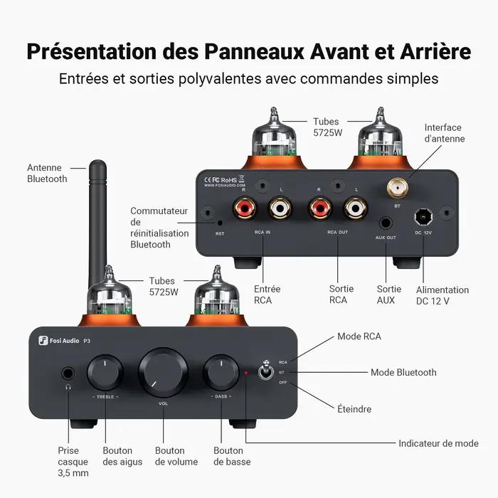 Amplificateur à Tube Fosi Audio P3 Préamplificateur Stéréo HiFi Avec Contrôle de Tonalité Aigus et Graves Pour Musique Enceintes Domestiques Occasions Spéciales