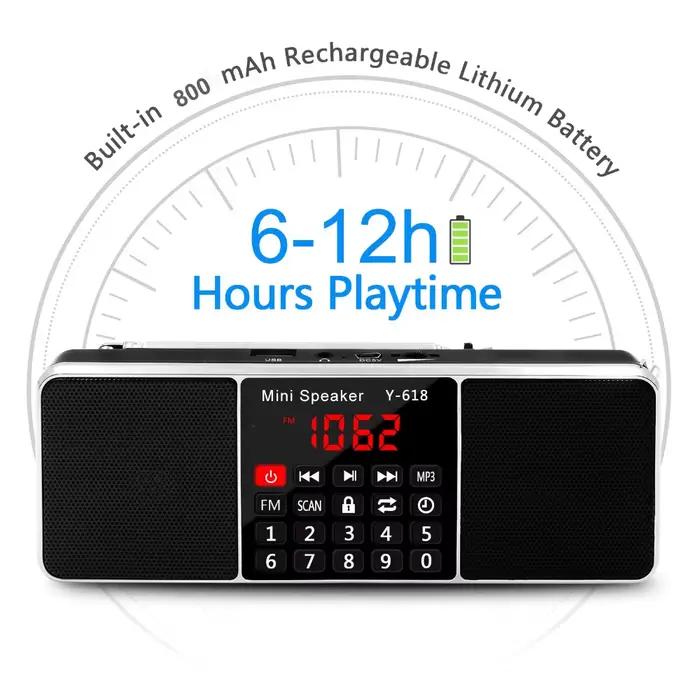 Radio FM numérique Lefon avec haut-parleur intégré, support USB, carte TF et écran LED pour usage portable et en extérieur