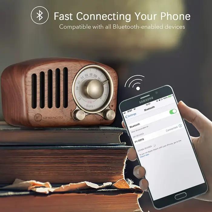 Magasin UNUS J-919 Vintage Mini Radio Rétro vieux classique Haut-Parleur Bluetooth Portable FM