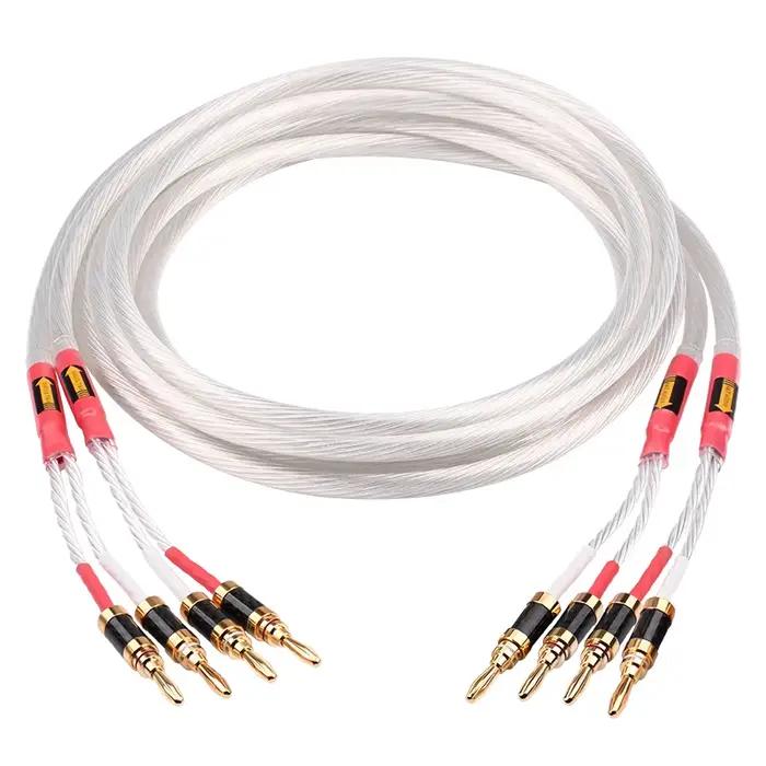 ATAUDIO une paire de câbles de haut-parleur HiFi haut de gamme OCC 12 actions cordon plaqué argent avec prise en Fiber