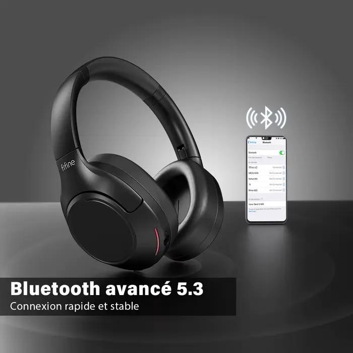 Ecouteurs sans fil Bluetooth FIFINE pour musique, jeux, sport et appel clair avec annulation active du bruit et mode transparence