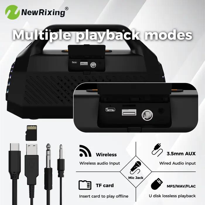 Haut-parleur sans fil 50W avec caisson de basses, connexion USB, TF, AUX, microphone intégré, technologie TWS, appel mains libres, interface microphone, lumière RVB pour soirée, fête familiale, utilisation quotidienne
