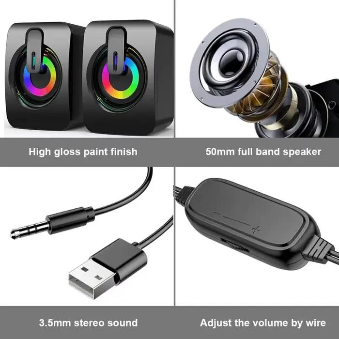 A2 Mini haut-parleurs d'ordinateur PC boîte De son HIFI stéréo Microphone USB filaire Caixa De Som avec lumière LED pour ordinateurs portables ordinateur De bureau