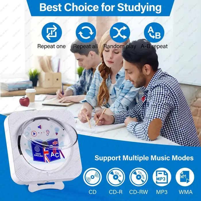 Lecteur CD Portable haut-parleur intégré stéréo avec Double prise casque 3.5mm écran LED