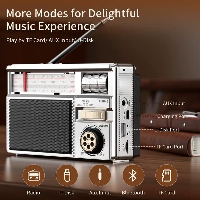 Radio rétro toutes bandes avec connectivité audio sans fil