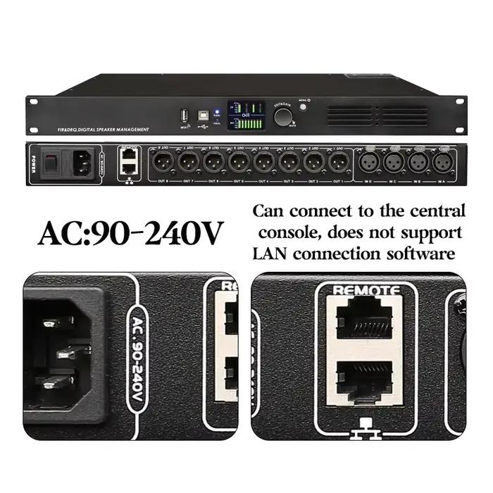 Processeur audio numérique professionnel Paulkitson DA48 4 entrées 8 sorties avec FIR 96 kHz ou 192 kHz DSP Système de gestion des haut-parleurs Peut être connecté au logiciel PC Contrôle par WIFI