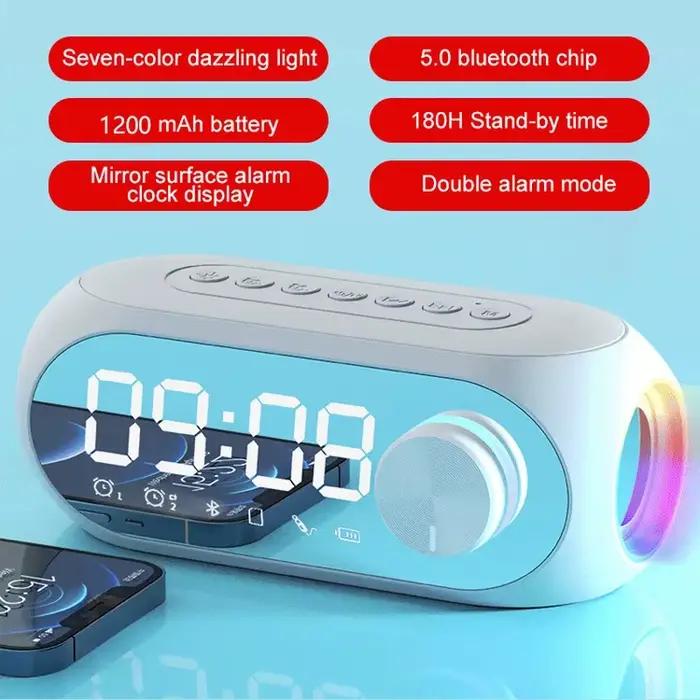 Réveil Radio FM Bluetooth haut-parleur caisson De basses Portable Caixa De Som boîte De son musique sans fil Mini Woofers Bocina lampe colonne