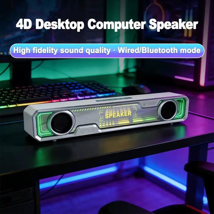 Barre de son 4D pour ordinateur avec caisson de basses et Bluetooth 5.4 pour expérience sonore immersive et polyvalente pour ordinateur portable et PC