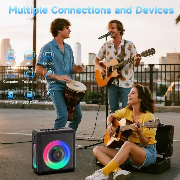 Machine à karaoké, haut-parleur Bluetooth 5.3 portable avec 2 microphones sans fil pour adultes