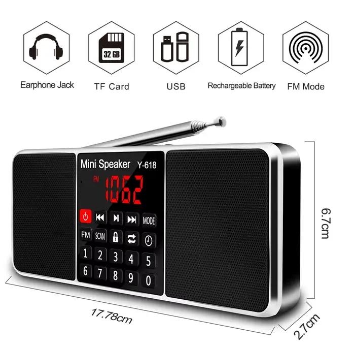 Radio FM numérique Lefon avec haut-parleur intégré, support USB, carte TF et écran LED pour usage portable et en extérieur
