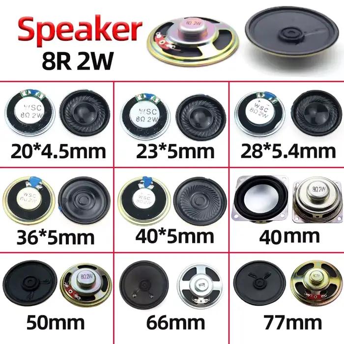 2 pièces Mini haut-parleur Ultra-mince 8 Ohms 2 watts 8R 2W diamètre 20mm 40mm 50mm 66mm 77mm