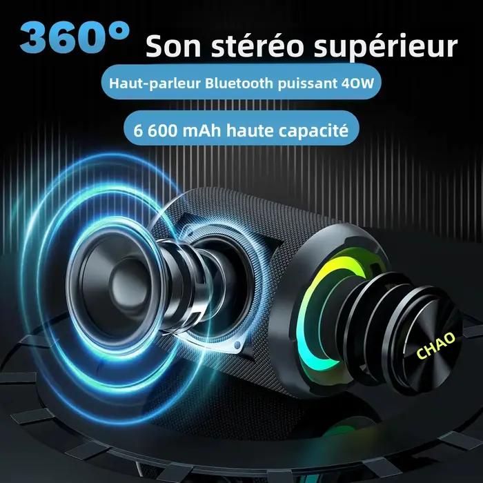 Haut-parleur OHAYO 40W puissant et étanche pour extérieur avec lumières stéréo pour ambiance festive et soirées en plein air