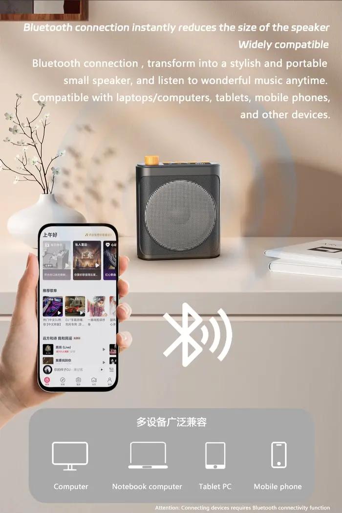 Mégaphone Bluetooth sans fil avec microphone à clipser