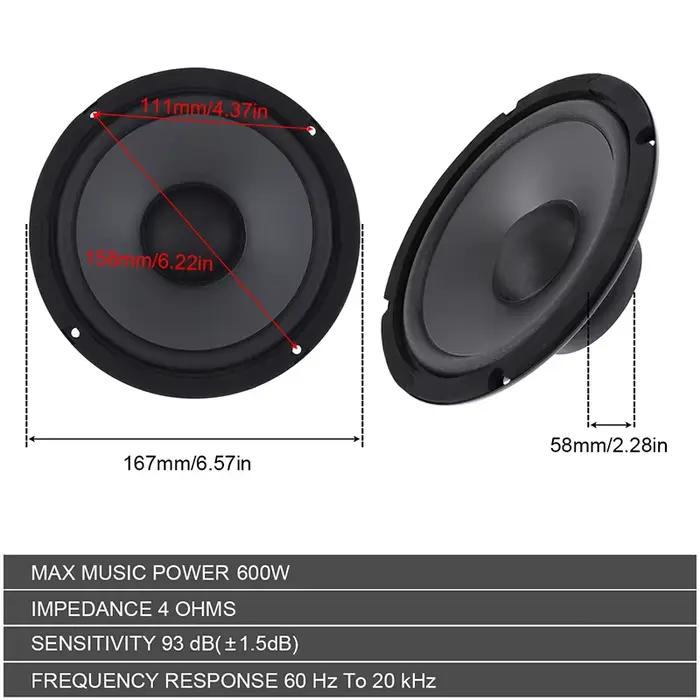 Haut-parleur coaxial 6 pouces SHIDWJ en plastique et métal pour système audio automobile occasionnel et quotidien