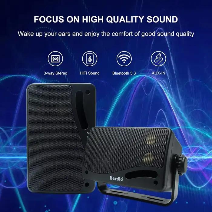 Herdio 3.5 "haut-parleurs Bluetooth extérieurs étanche 200W 3 voies mise à niveau