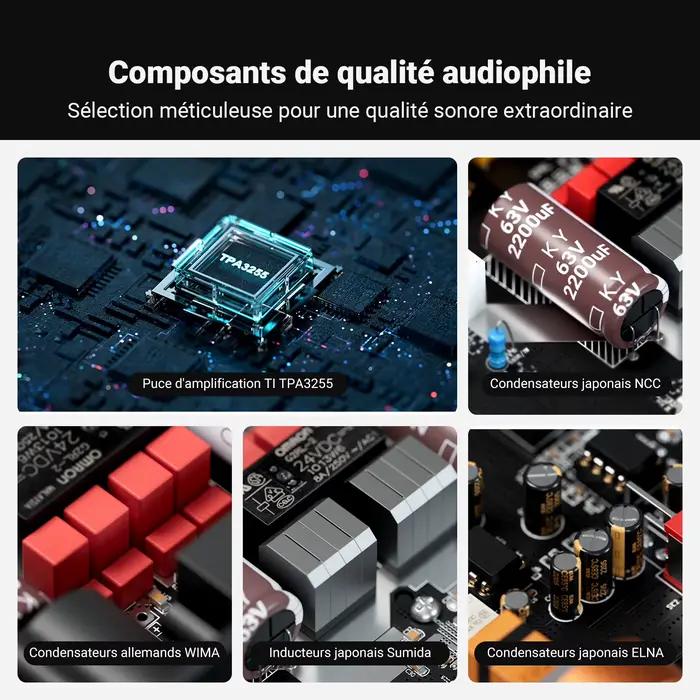 Amplificateur de puissance stéréo Fosi Audio ZA3 TPA3255 Classe D HiFi pour enceintes bibliothèque passives avec entrée RCA XLR pour audiophiles et passionnés de musique