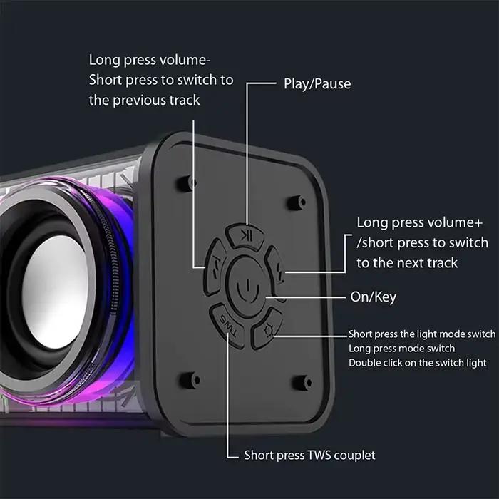 V8 Transparent Mecha haut-parleurs Bluetooth 5.0 sans fil Double basse diaphragme caisson de basses musique TWS RGB lumière Mini haut-parleur de fête