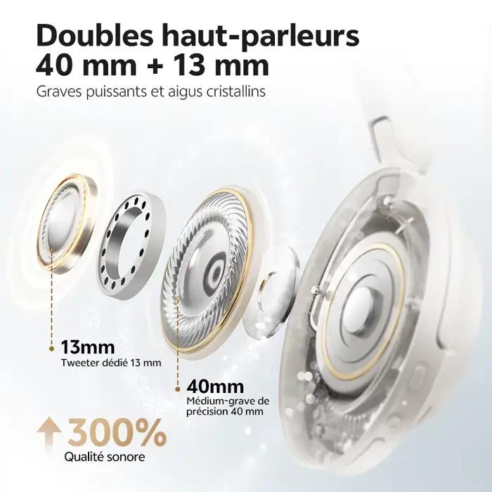 Casque sans fil QCY H3S ANC avec suppression de bruit 56dB, audio spatial 3D haute résolution, LDAC, Bluetooth 6.0 pour Internet Bar, jeu vidéo, téléphone mobile, bureau et étude