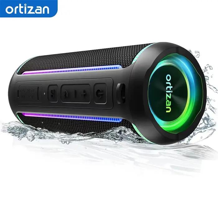 Haut-parleur Bluetooth Ortizan X30 avec son puissant, basses profondes, mode surround 3D, lumières RGB, étanche IPX7, compatible USB, TF et AUX pour fêtes et aventures