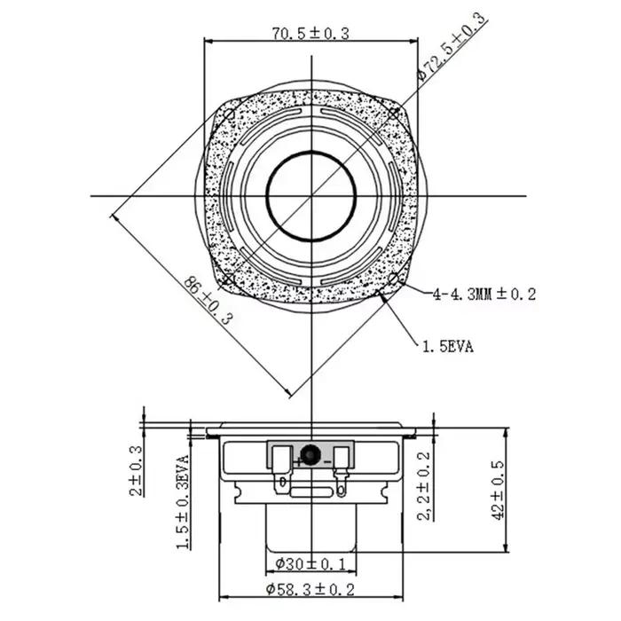 2Pcs 2.75 pouces 70.6Mm haut-parleur mi-bas 4Ω15W double
