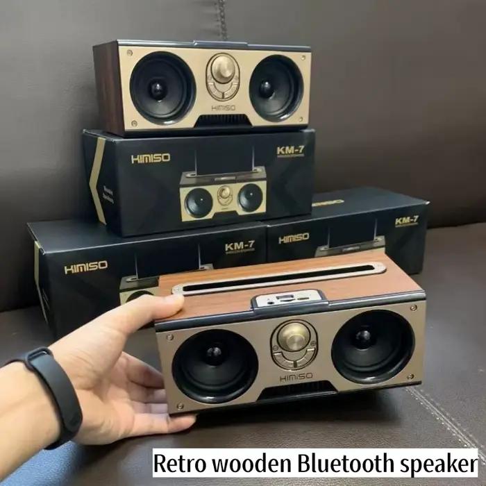 Enceinte Bluetooth portable rétro en bois