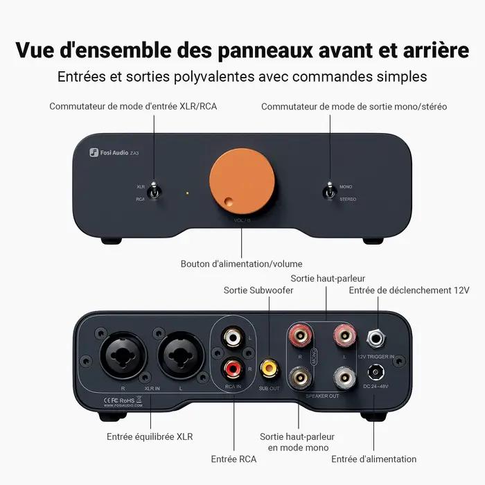 Amplificateur de puissance stéréo Fosi Audio ZA3 TPA3255 Classe D HiFi pour enceintes bibliothèque passives avec entrée RCA XLR pour audiophiles et passionnés de musique
