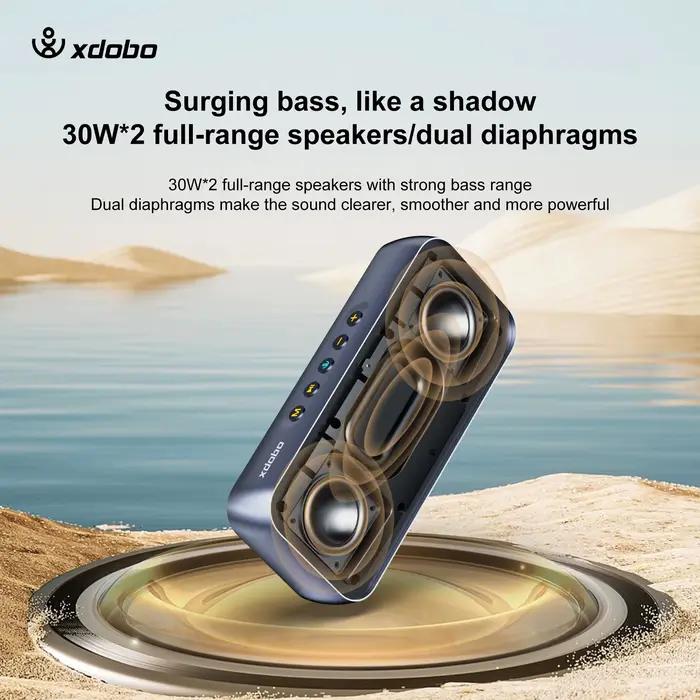 XDOBO Luxe haut-parleur sans fil portable 60 W haut et bas TWS associé à un microphone intégré prenant en charge la carte TF pour les voyages en famille