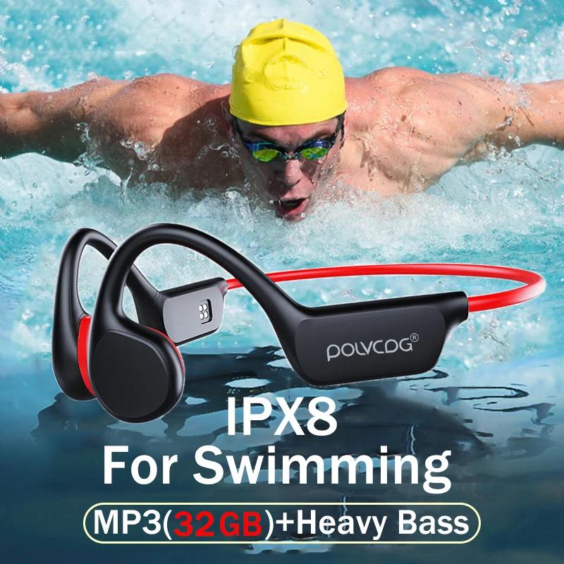 POLVCDG casque à Conduction osseuse IPX8 32GB Bluetooth 5.3 casque de natation sans fil avec Microph