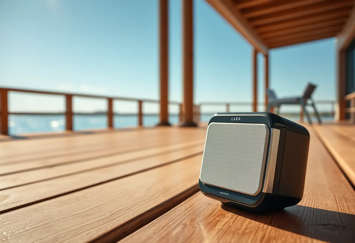 Enceinte Bose Soundlink sur une terrasse ensoleillée