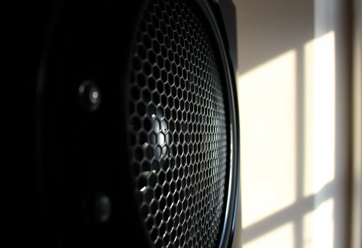 Grille métallique d'une enceinte surround éclairée naturellement