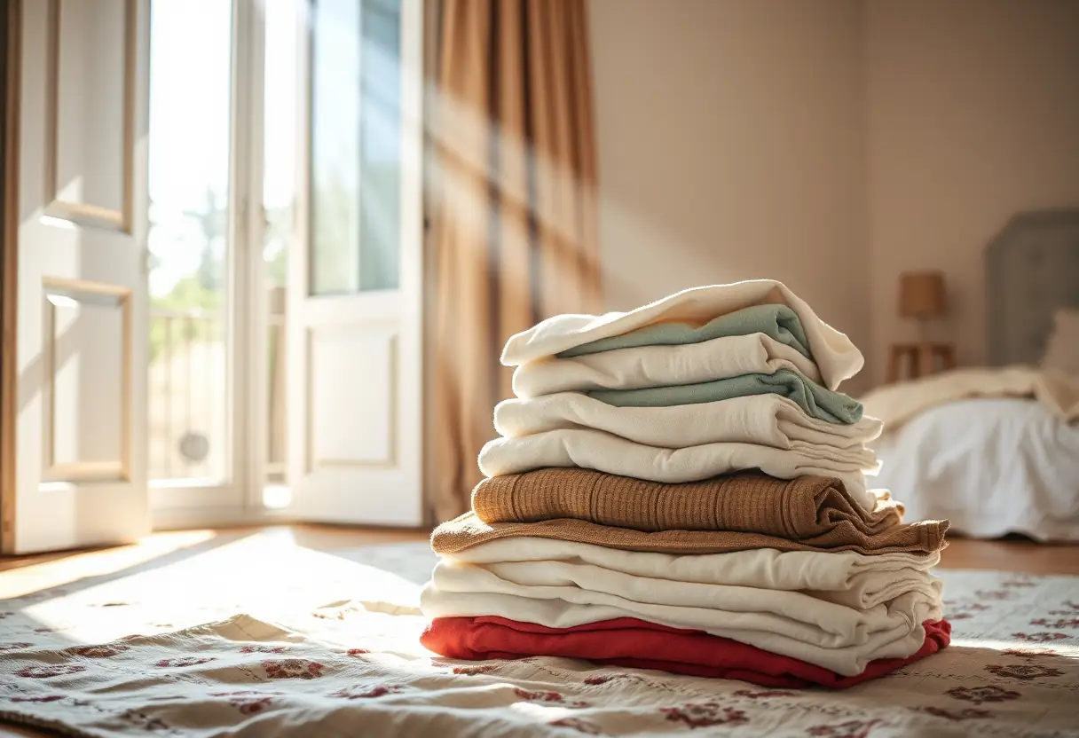 Linge de maison dans la chambre d'une femme enceinte