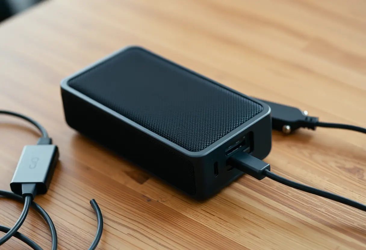 Enceinte Bluetooth compacte sur table, soulignant sa facilité d'utilisation